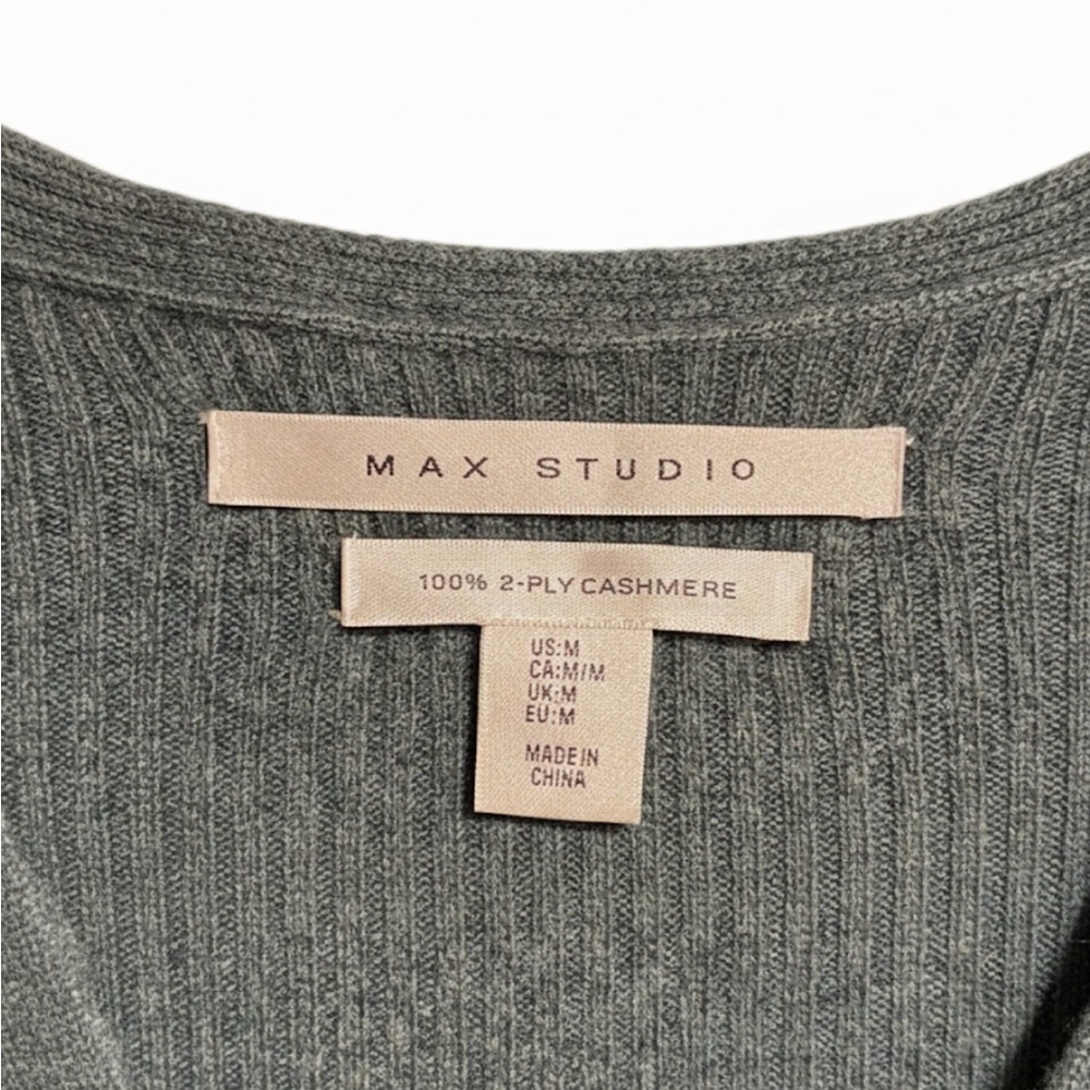 Max Studio Teal 100% Cashmere Open Front Cardigan - Picture 3 of 3